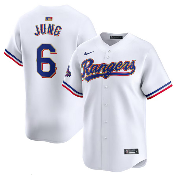 Men's Texas Rangers #6 Josh Jung White 2024 Gold Collection Cool Base Stitched Baseball Jersey